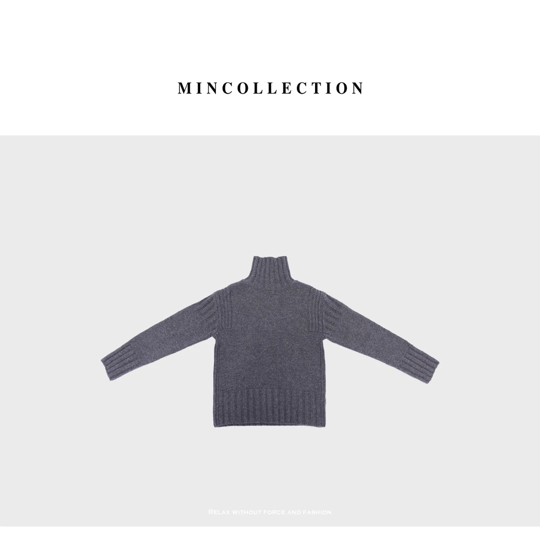 DE Mincollection高领灰毛衣/秋冬三针粗线立体感保暖毛衣40110