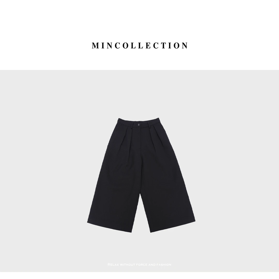 DE Mincollection七分骑士裤/极简捏褶阔腿绵羊毛七分休闲裤30338