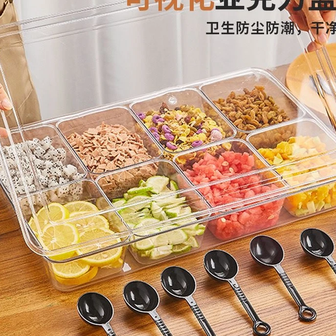 【超值购】日式味盒套装商用摆摊冰粉配料盒食品展示盒带盖调味盒