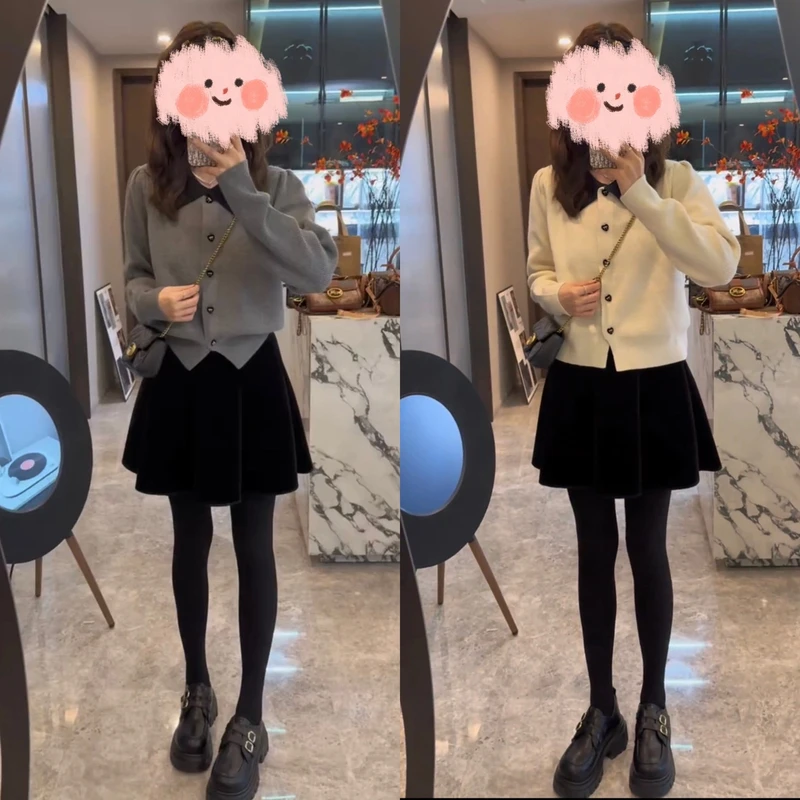 秋冬显瘦小香风针织开衫毛衣时尚减龄半身裙套装