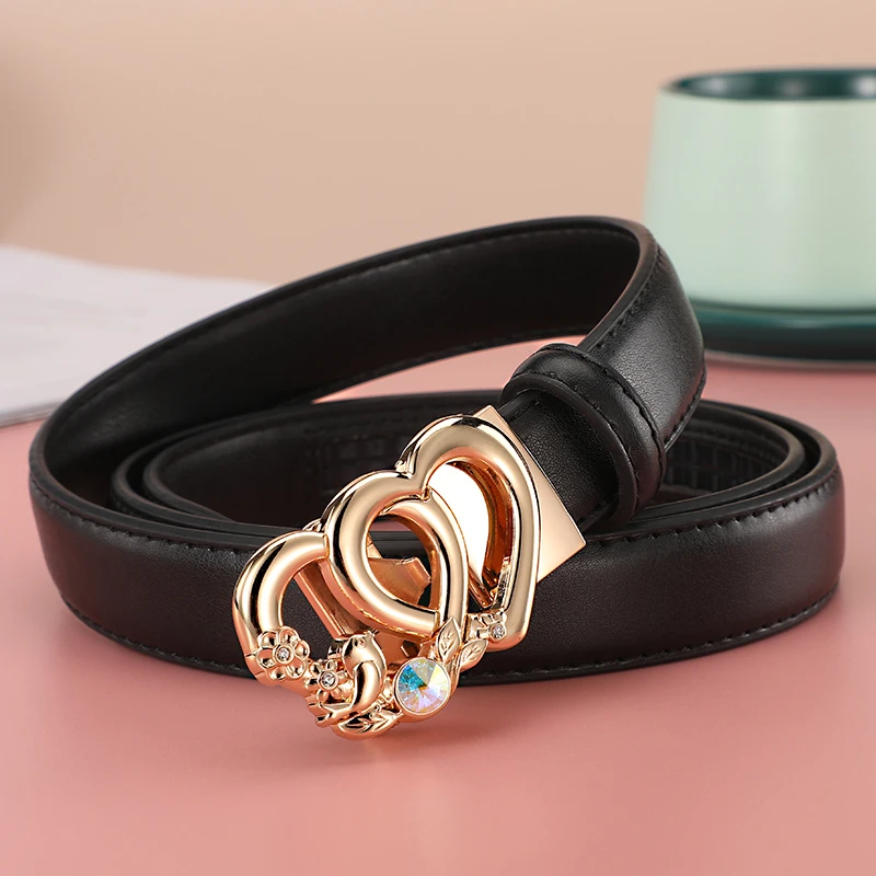 【双爱心】女士皮带时尚百搭红色腰带女装饰高档潮流休闲牛仔裤裤带