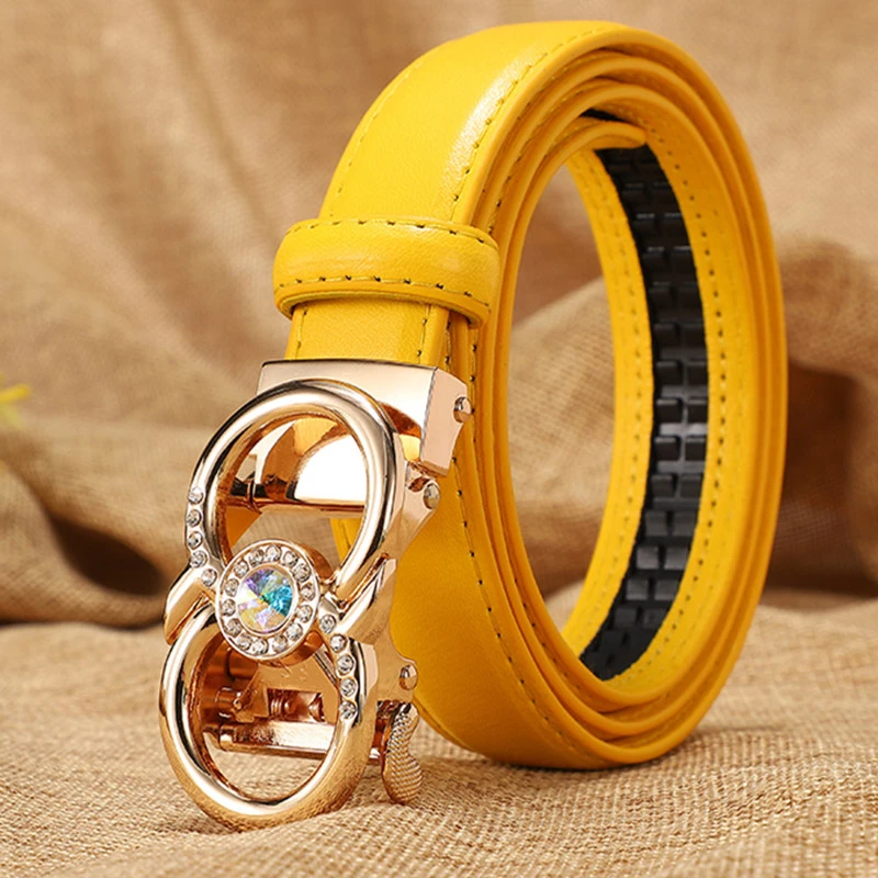 新款黄色女士皮带真皮自动扣时尚韩版腰带女装饰休闲网红牛仔裤带