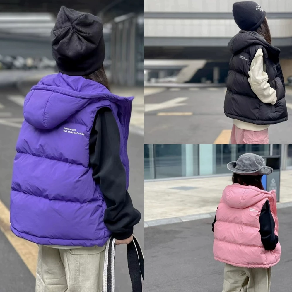 2024秋冬中大童马甲新款童装儿童棉马甲男童女童宝宝连帽棉坎肩wx