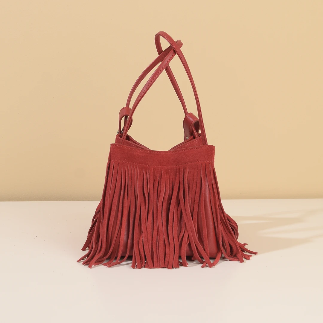 2024秋冬新款女包包磨砂流苏小众韩版时尚休闲腋下斜跨单肩翅膀包