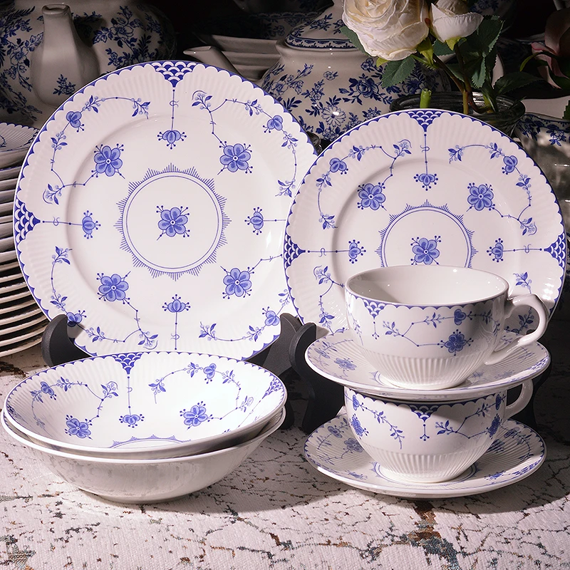 外贸出口欧式英国兰花唐草咖啡杯大容量咖啡水奶茶杯家用碗碟盘子