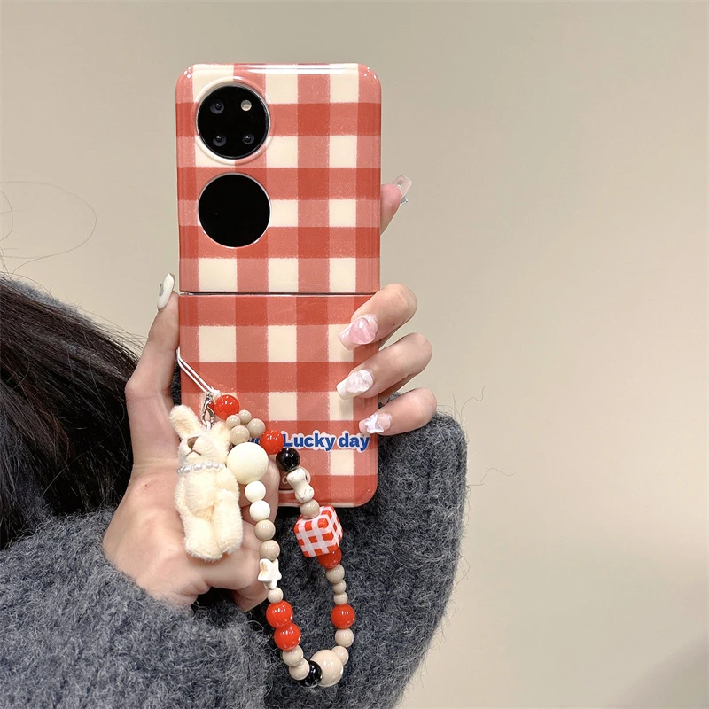 秋冬格子适用华为p50pocket折叠屏手机壳pockets简约带链条p60poc