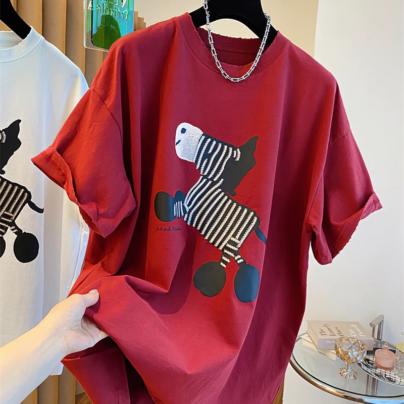 胖妹妹大码纯棉短袖t恤女夏季设计感小众宽松减龄半袖显瘦上衣ins