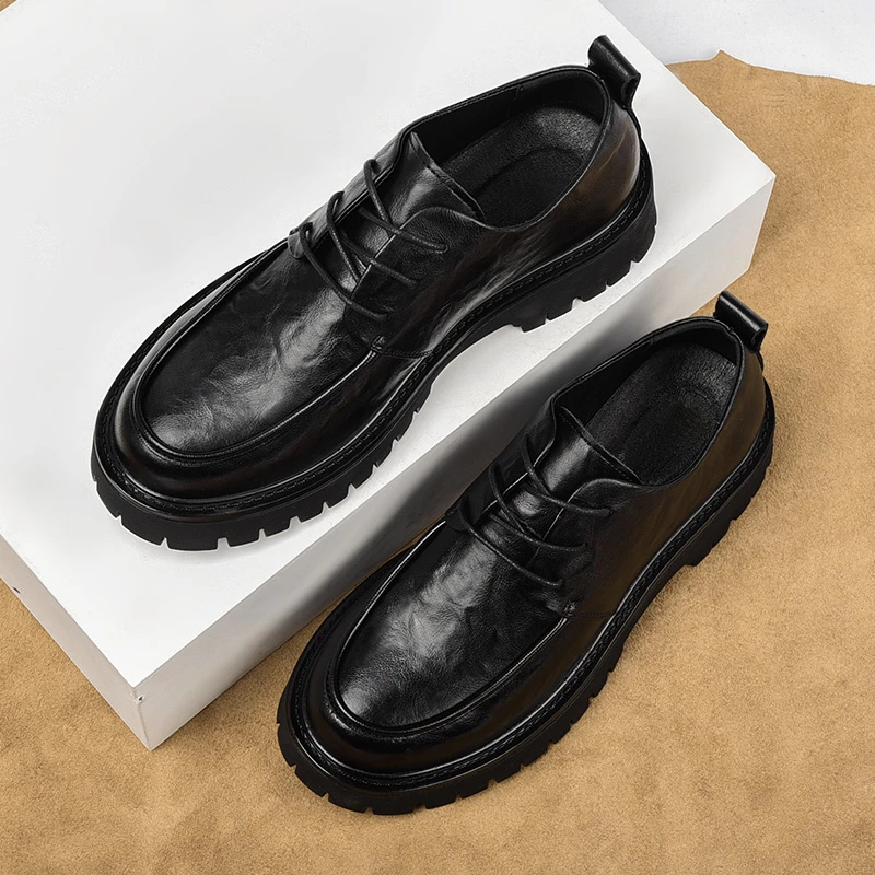 皮鞋男新款男士休闲大头德比厚底增高商务正装百搭潮流时尚鞋6633