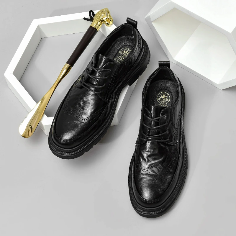 皮鞋男新款男士休闲商务英伦布洛克爆款高档百搭潮流系带鞋子6636