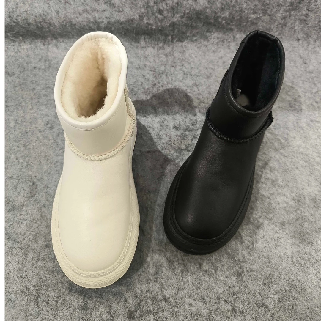 品牌女鞋2024年冬季新款真皮羊毛雪地靴时尚厚底保暖防滑舒适短靴