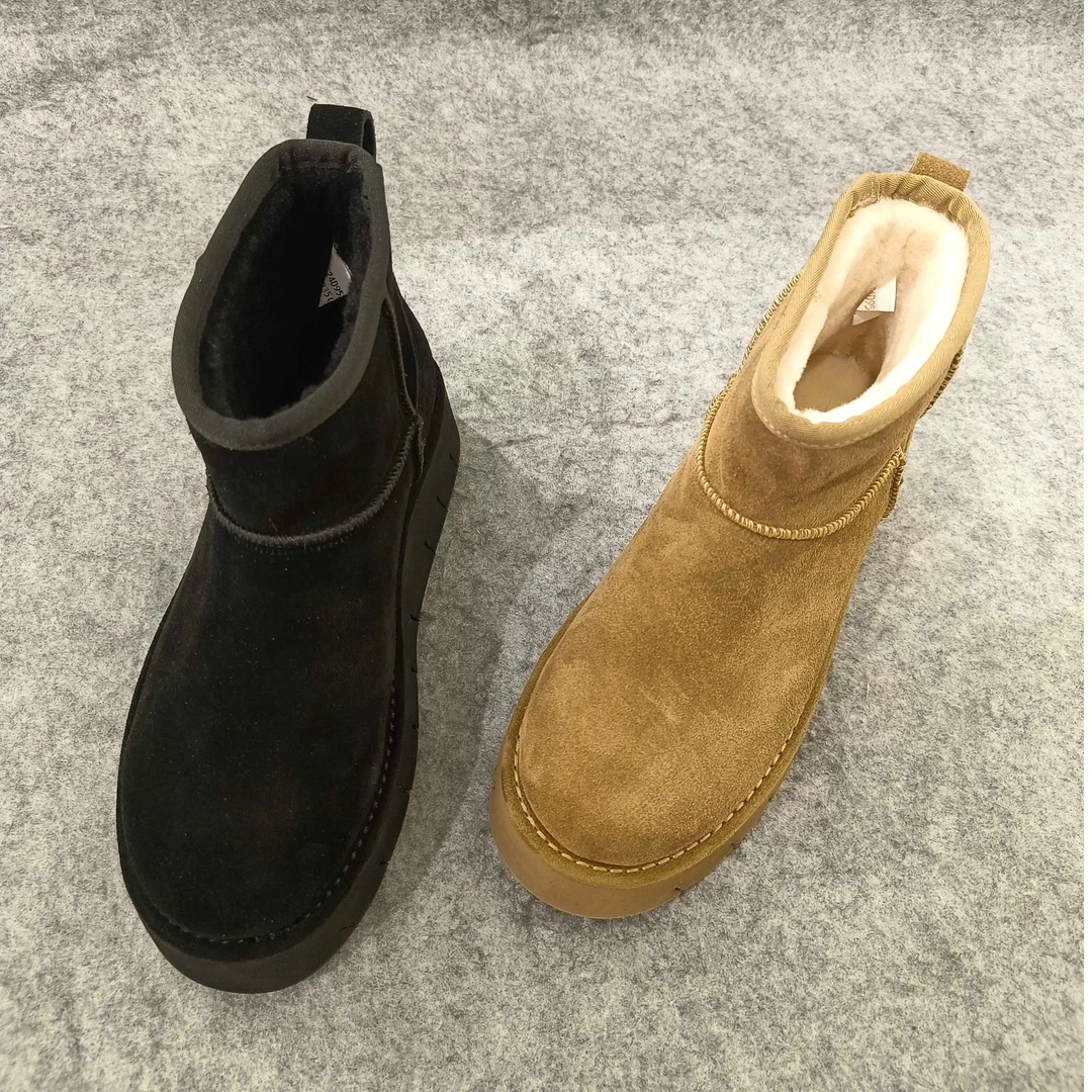 品牌女鞋2024年冬季新款厚底时尚雪地靴真毛内里增高防滑保暖短靴