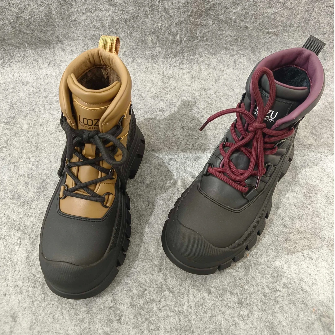 品牌女鞋2024年冬季新款真皮厚底增高绒里圆头系带休闲网红登山靴