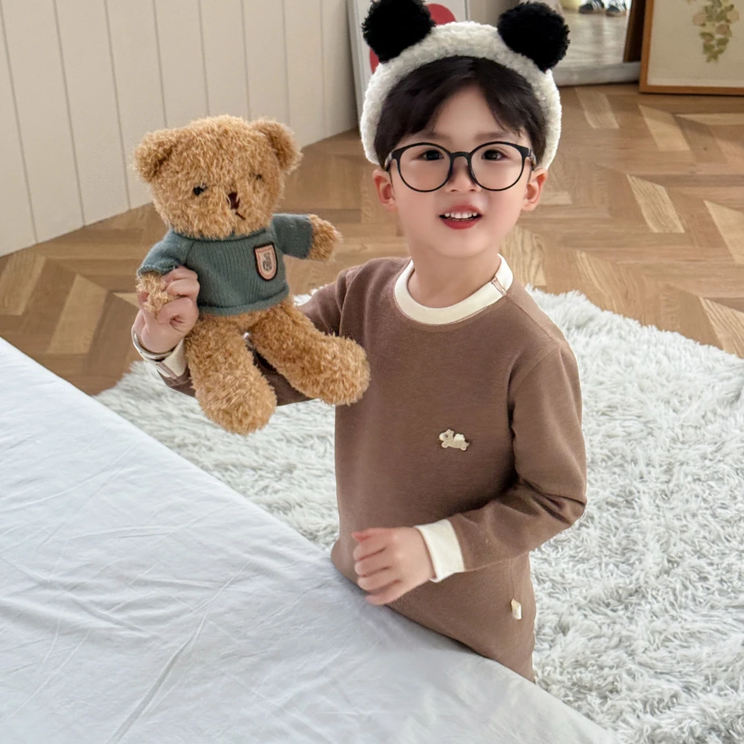 【糯七】儿童A类考拉绒+羊毛蚕丝亲子无骨抓绒保暖套装打底家居服