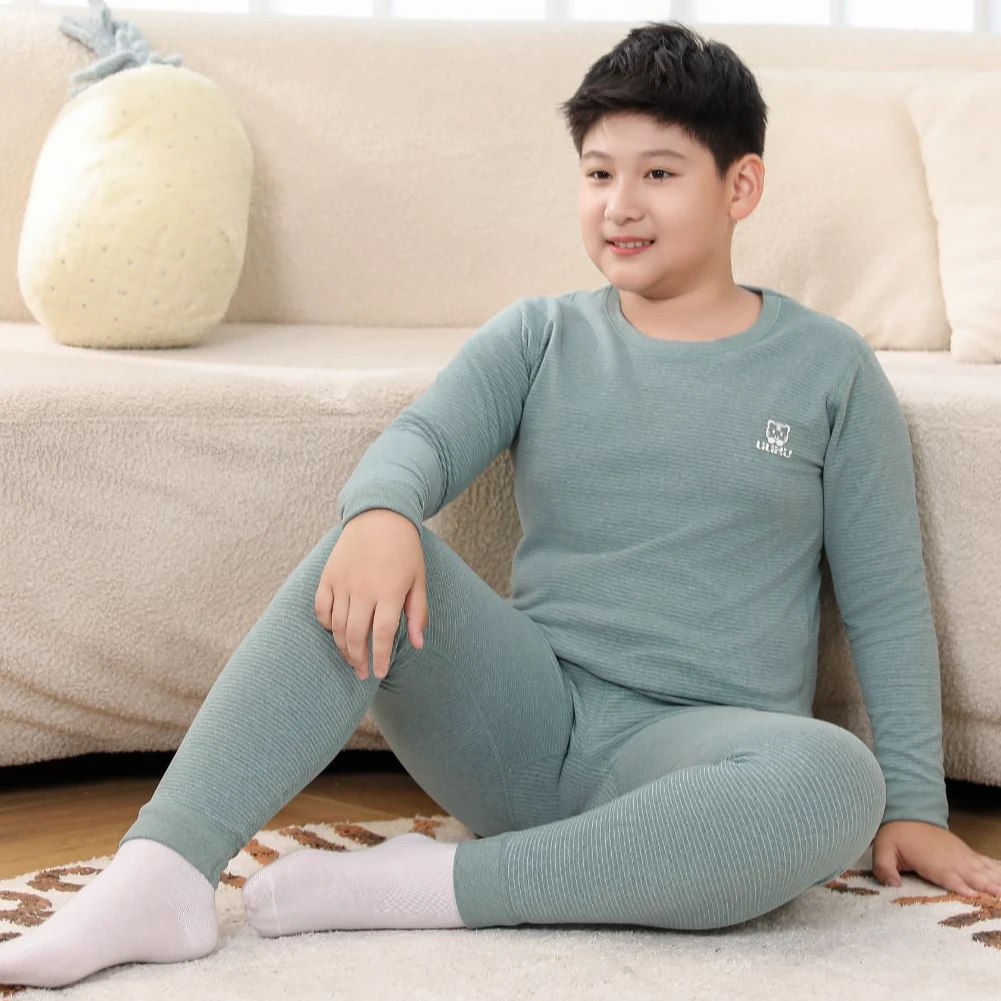 胖童保暖内衣套装加肥加大男童女童秋衣秋裤德绒中大童秋冬季睡衣