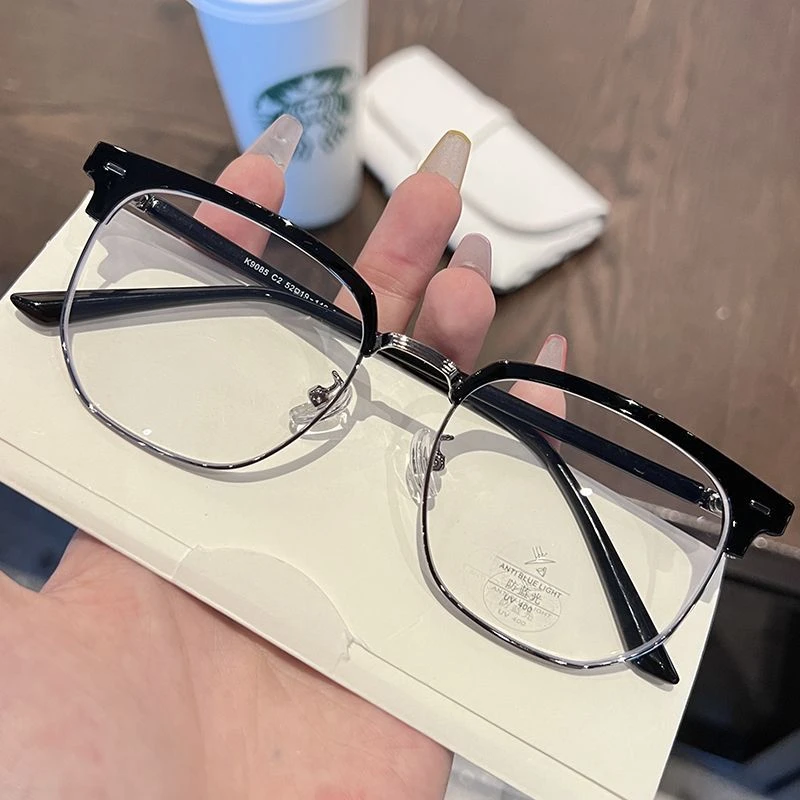 超轻近视眼镜框男士潮可配有度数近视镜片半框眼镜大脸显瘦眉毛架