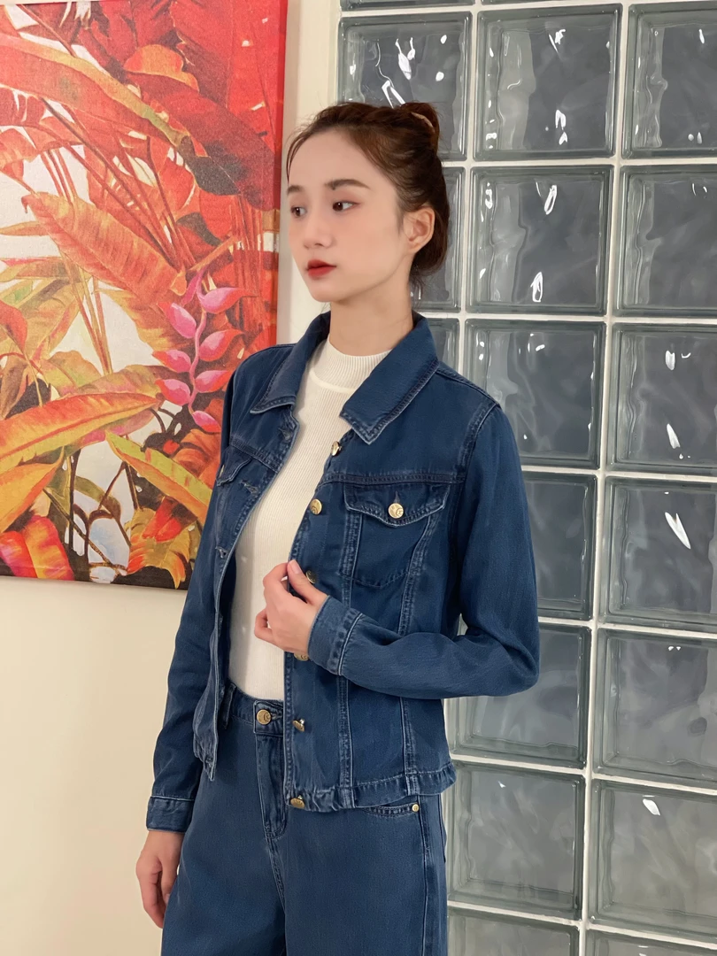 CCHUN希椿女士牛仔时尚上衣多巴胺色系休闲显瘦短款10422344