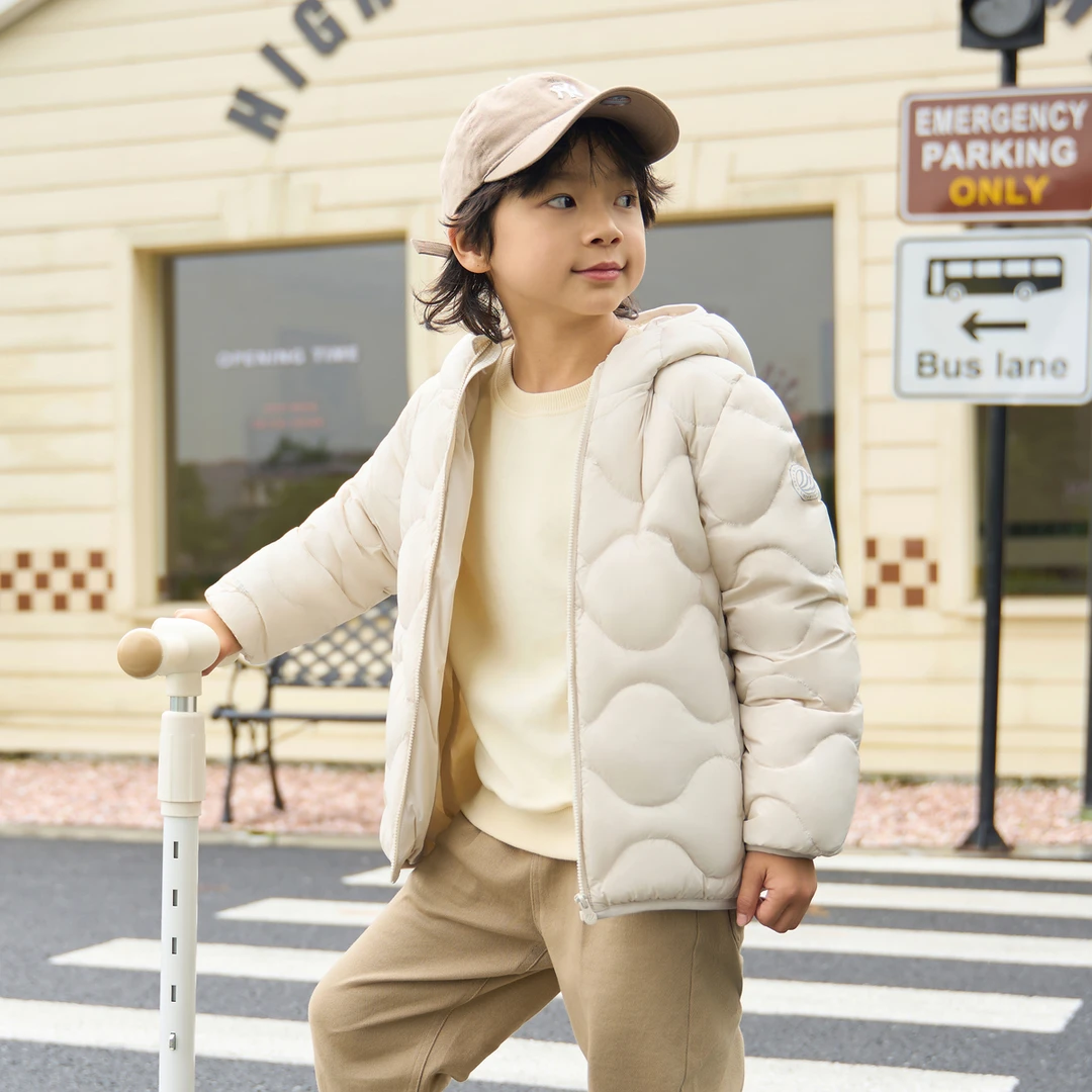 2024秋季新款男女短款基础轻暖羽绒服T40135500保暖中大童连帽