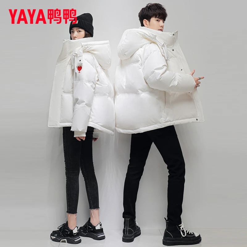 YAYA/鸭鸭爱心气球连帽羽绒服情侣短款冬季时尚宽松男女同款外套