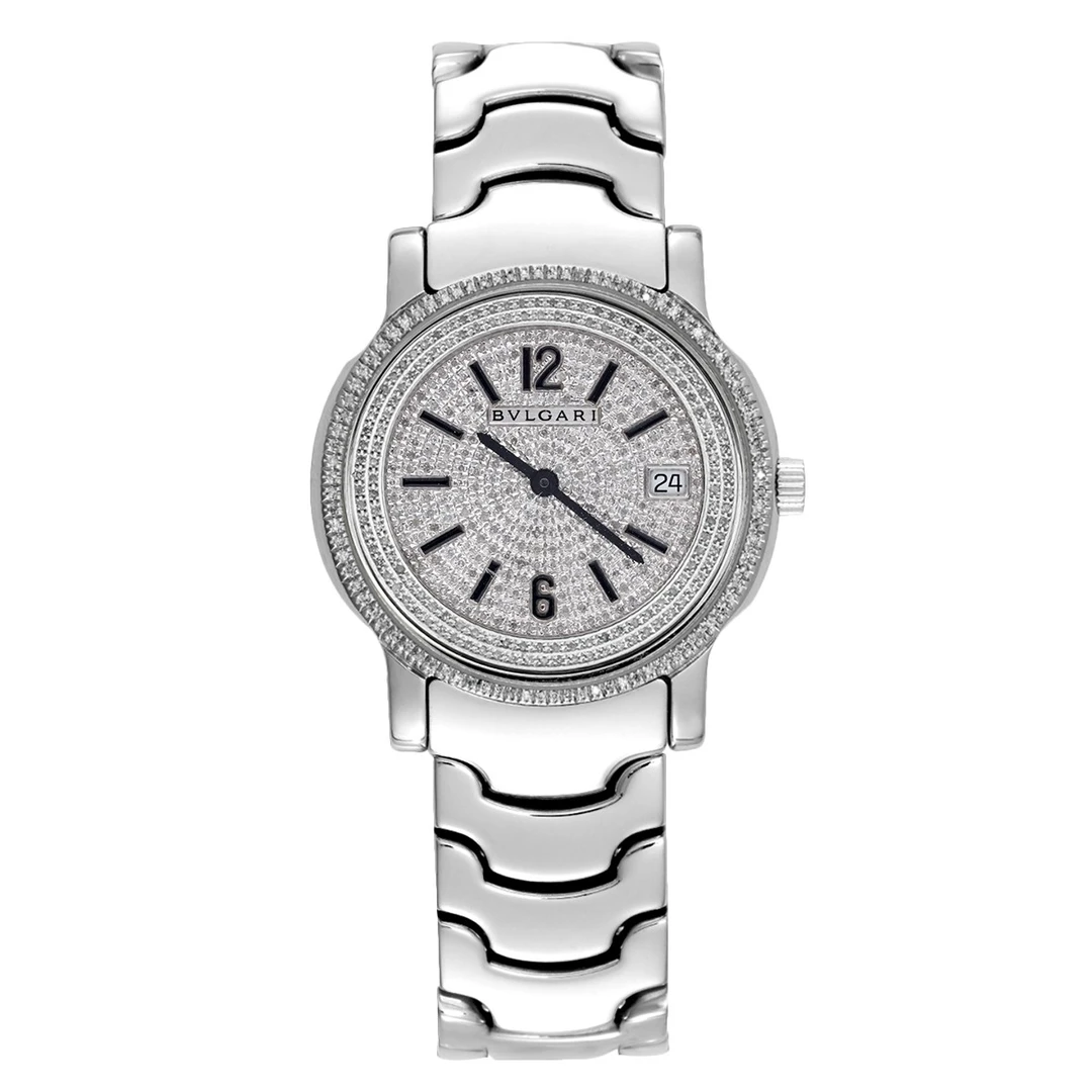 99新 BVLGARI/宝格丽 29mm精钢石英腕表/满天星/后钻/WHT015570