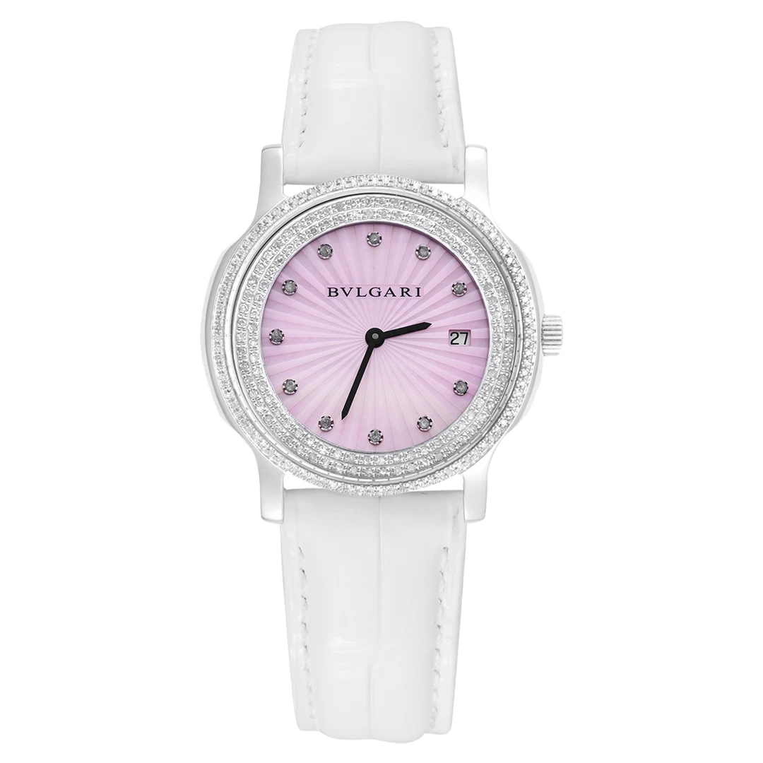 99新 BVLGARI/宝格丽 SOLO TEMPO系列后钻贝母盘腕表/WHT023593