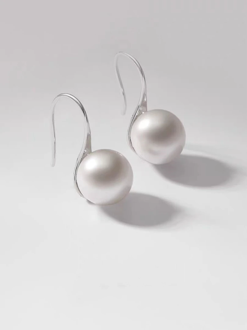 925银耳饰 正圆 微瑕高跟鞋耳钩妈妈气质白色轻奢百搭简约强光经