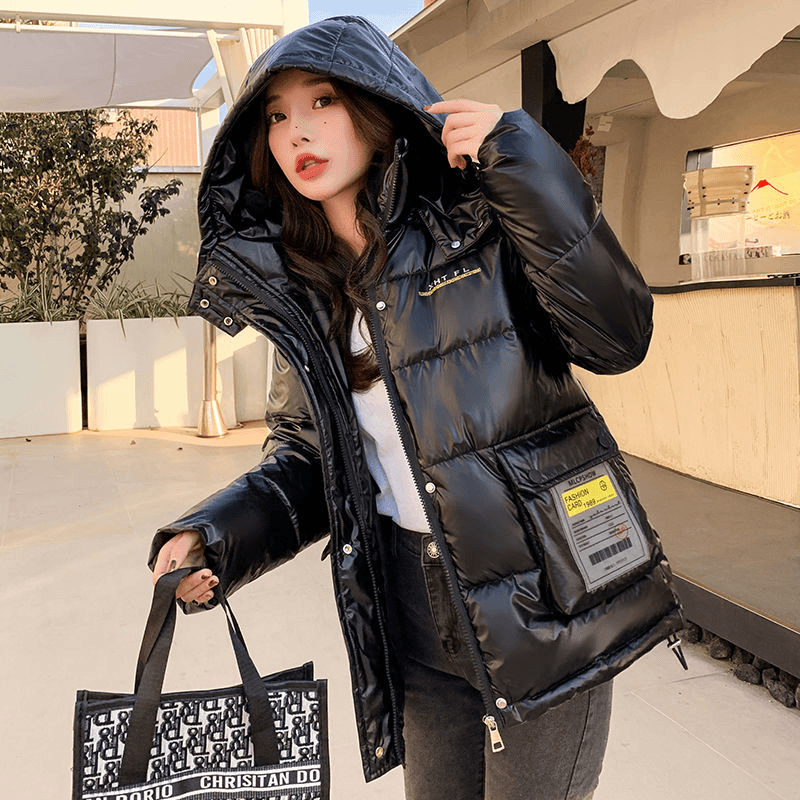 亮面免洗服女短款2023新款秋冬季小个子韩版衣女宽松外套