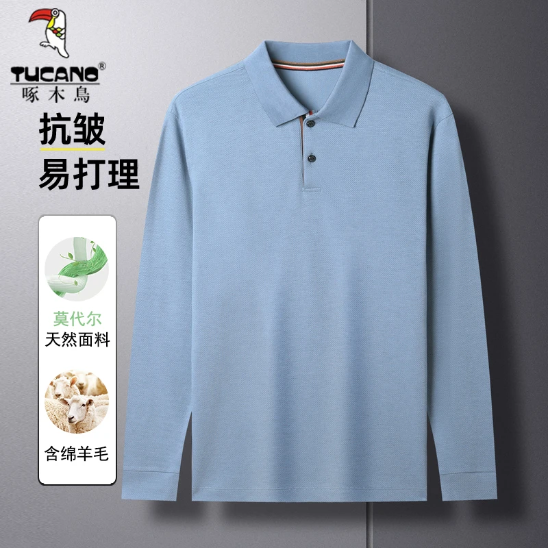 TUCANO/啄木鳥中老年男士纯色休闲打底polo衫爸爸装春秋季长袖t恤