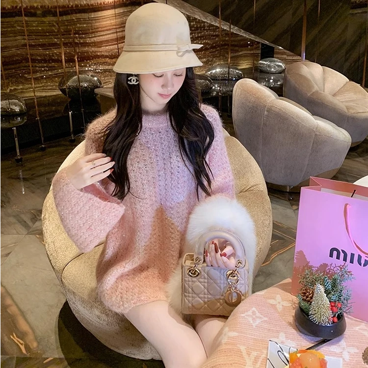 鱼兔子的兔子宽松慵懒风毛衣女秋冬针织衫百搭加绒保暖冬季时尚