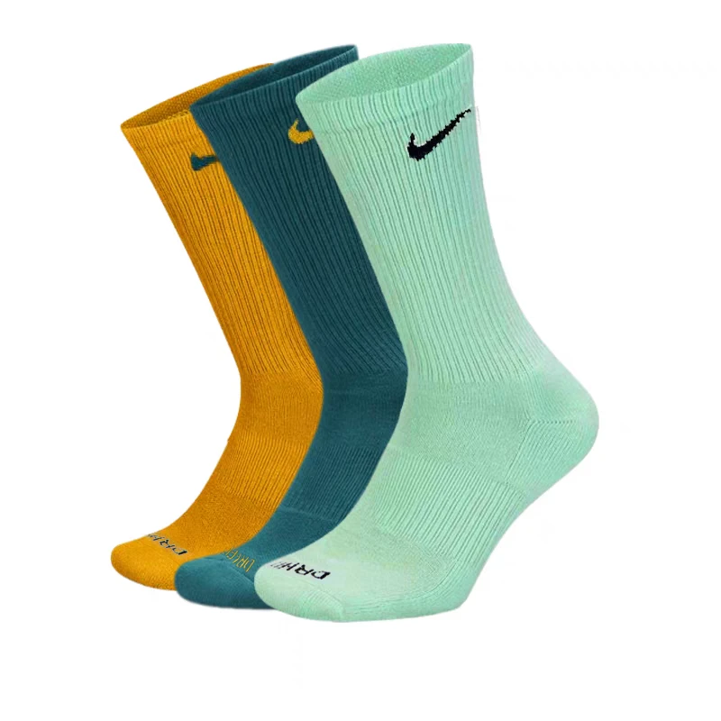 NIKE/耐克现货运动袜男女袜三双装拼色训练袜旅行长筒袜马卡龙色