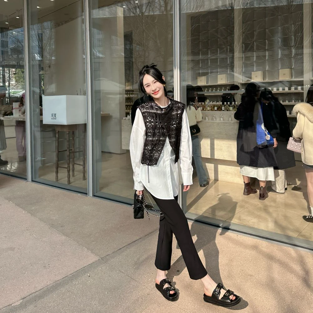 福利专场 时尚洋气百搭宽松马夹衬衫两件套YM6801