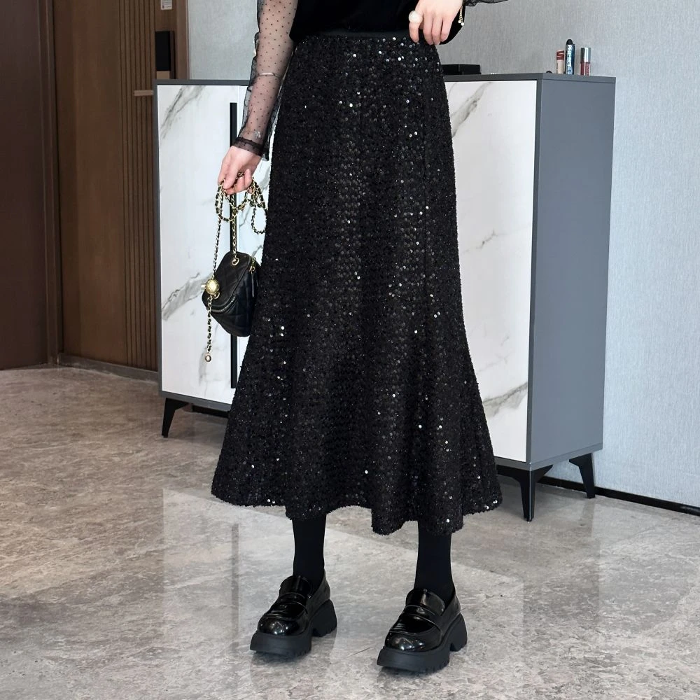 焦思文 时尚气质高腰显瘦亮片鱼尾半身裙JXX151