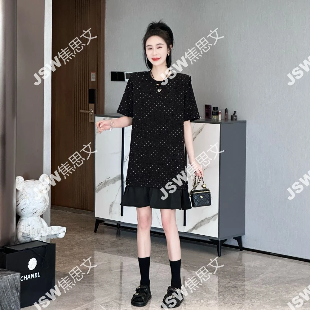 大促福利  时尚休闲洋气百搭显瘦亮钻短袖圆领连衣裙YZ881360
