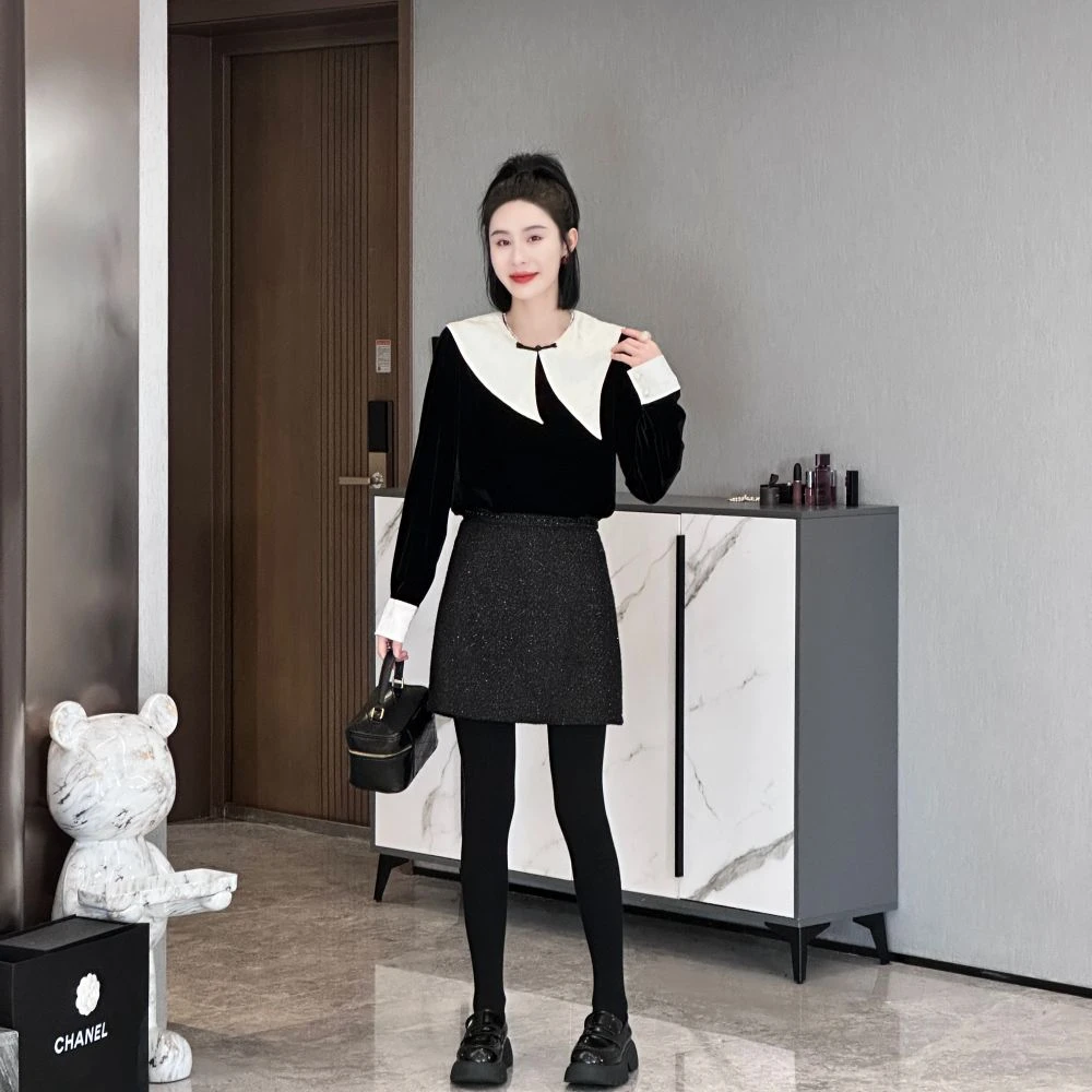 焦思文 欧货气质重工设计感不规则丝绒上衣JCM7786