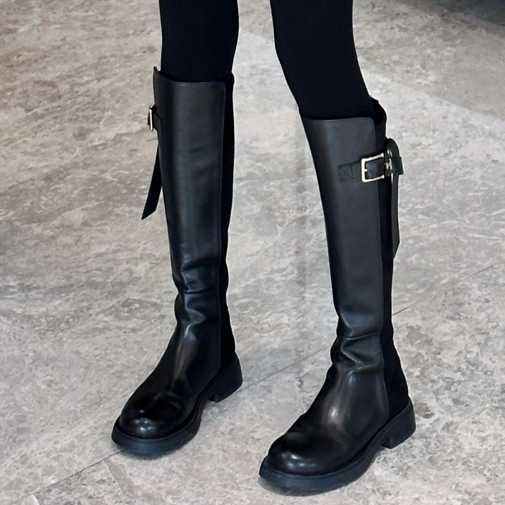 焦思文 新款百搭拼接后拉链高筒靴JZ21130