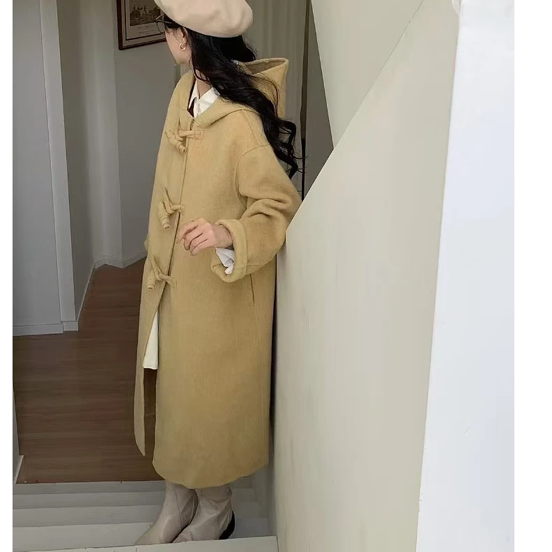双面尼绳结扣大衣简约复古
