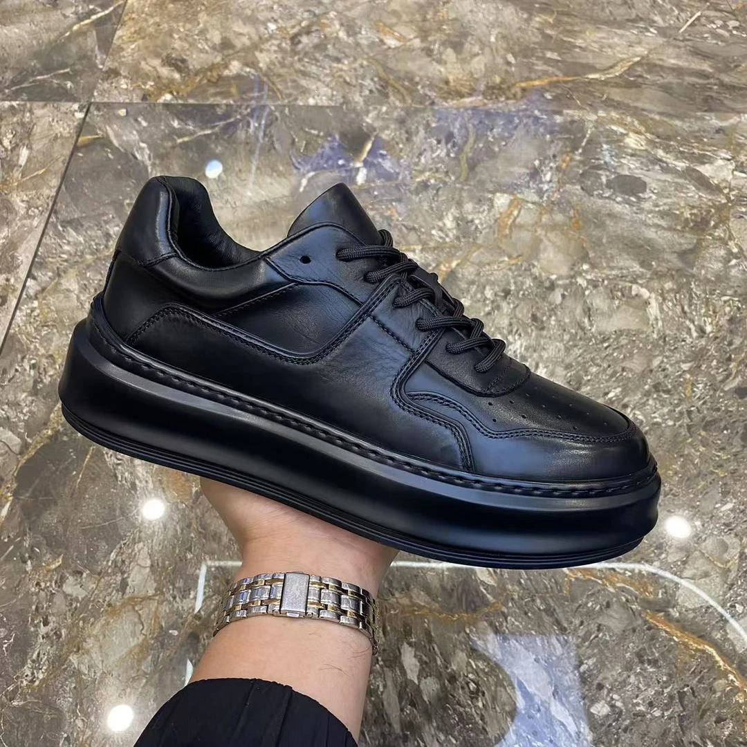 广州真皮男鞋2024秋季新款男士韩版百搭休闲皮鞋青年潮流纯皮板鞋