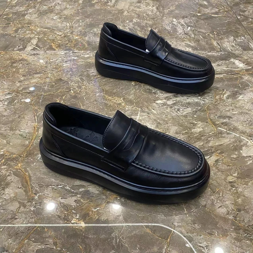 男鞋头层牛皮男士一脚蹬乐福鞋舒适百搭厚底休闲皮鞋2024秋季新款