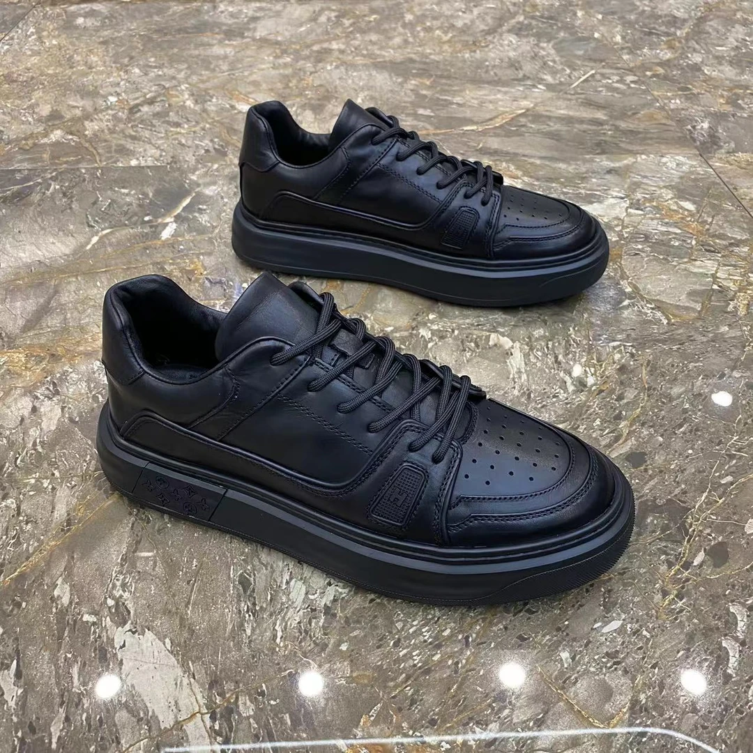 真皮男鞋秋季新款男士韩版时尚百搭厚底板鞋舒适透气休闲潮鞋子男