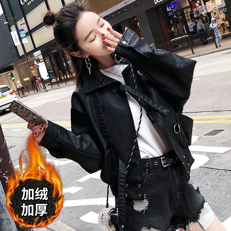 机车服2023秋冬装新款韩版黑色宽松短款PU皮衣女休闲皮夹克皮外套