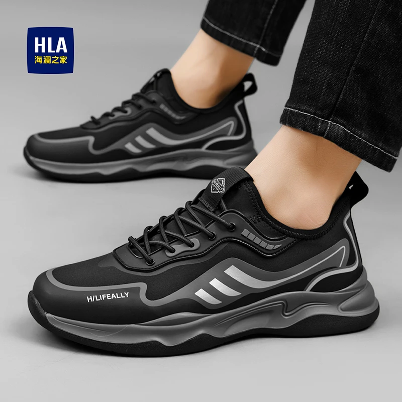 HLA/海澜之家2025秋冬百搭时尚潮鞋男士黑色工作软底休闲跑步板鞋