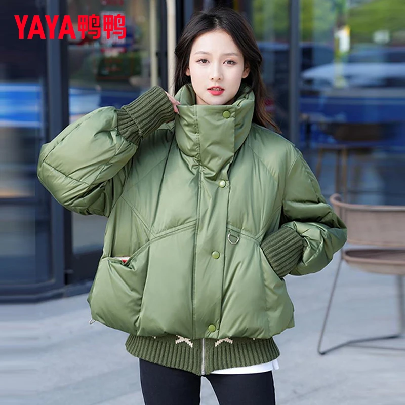 YAYA/鸭鸭羽绒服女2023冬季新款韩版潮流立领防寒小个子短款外套
