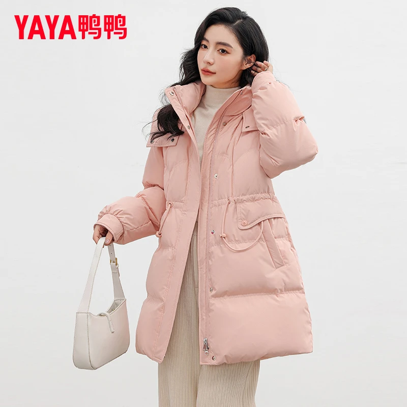 YAYA/鸭鸭冬季2024年新款羽绒服女士中长款时尚宽松收腰保暖外套