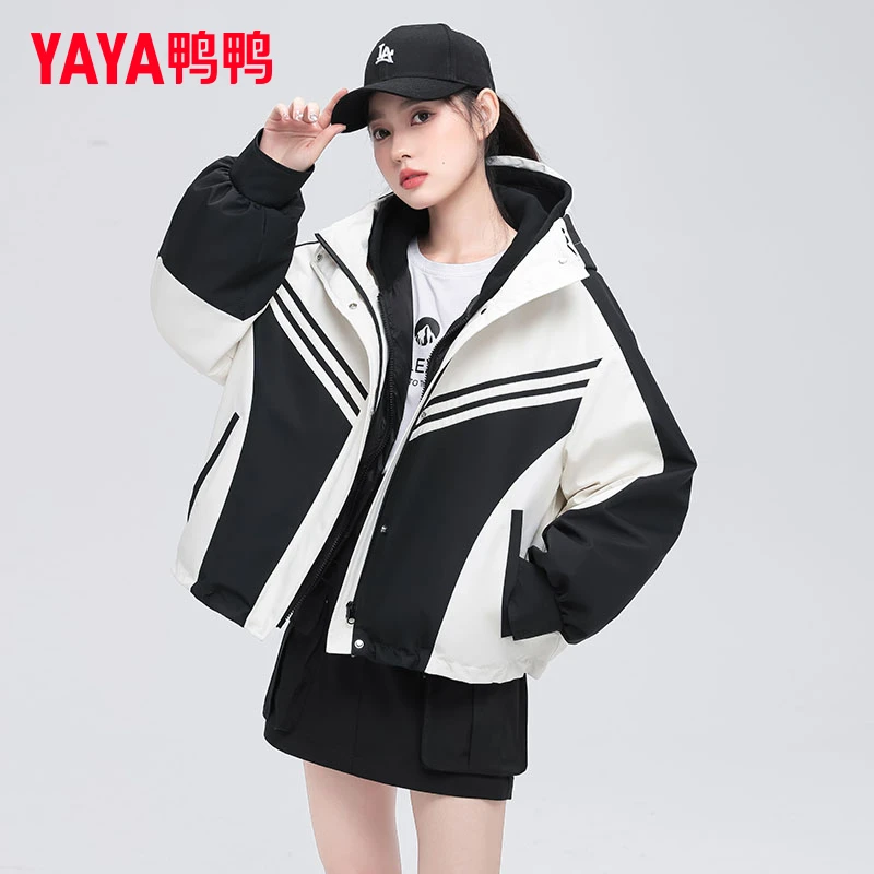 YAYA/鸭鸭连帽羽绒服女士时尚冬季韩版保暖撞色三件套休闲外套潮