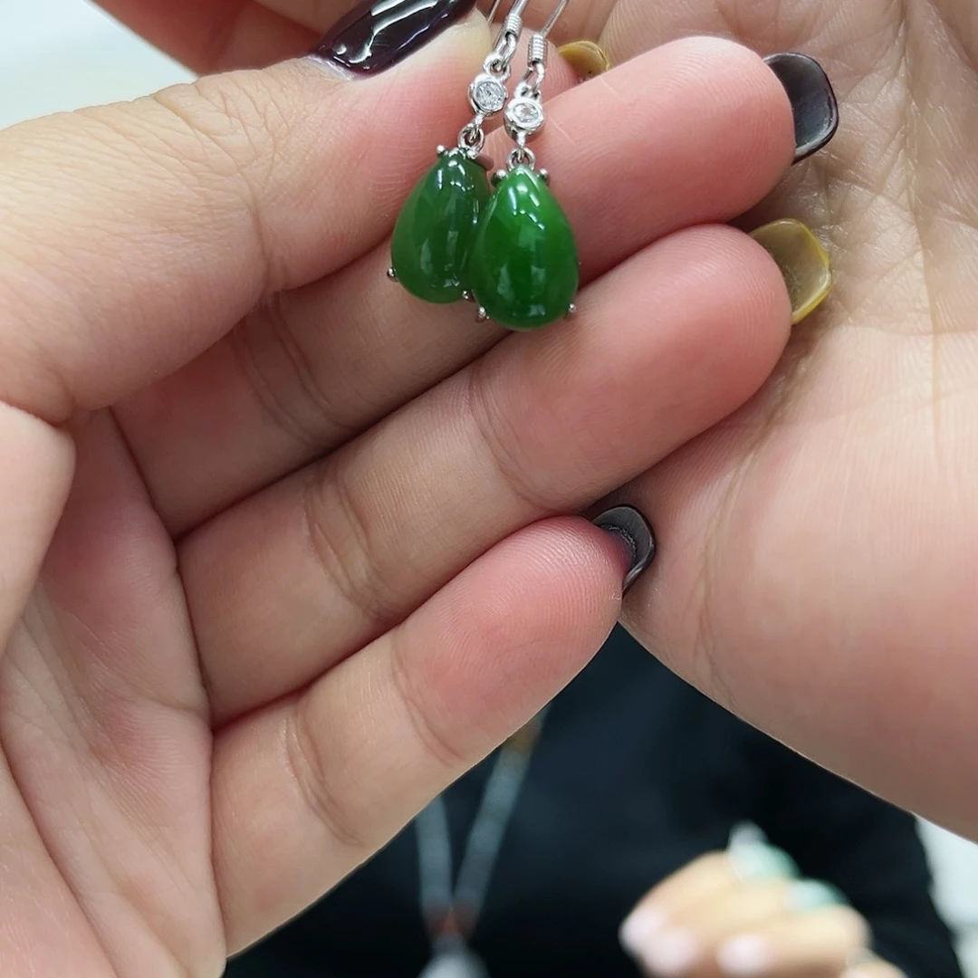 和田玉耳饰银S925镶嵌