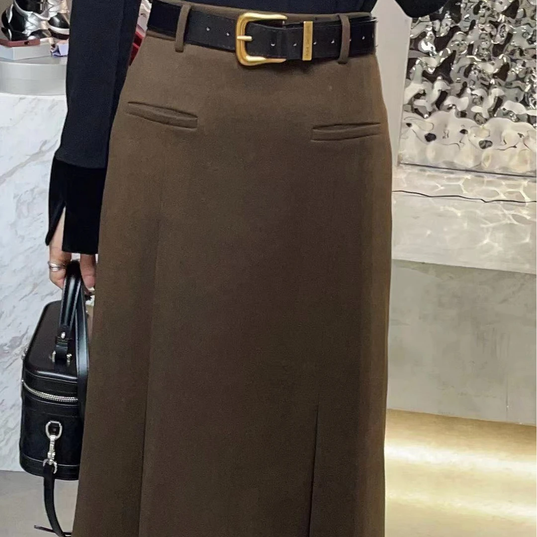 《林依上新》89109时尚减龄毛呢直筒半身裙