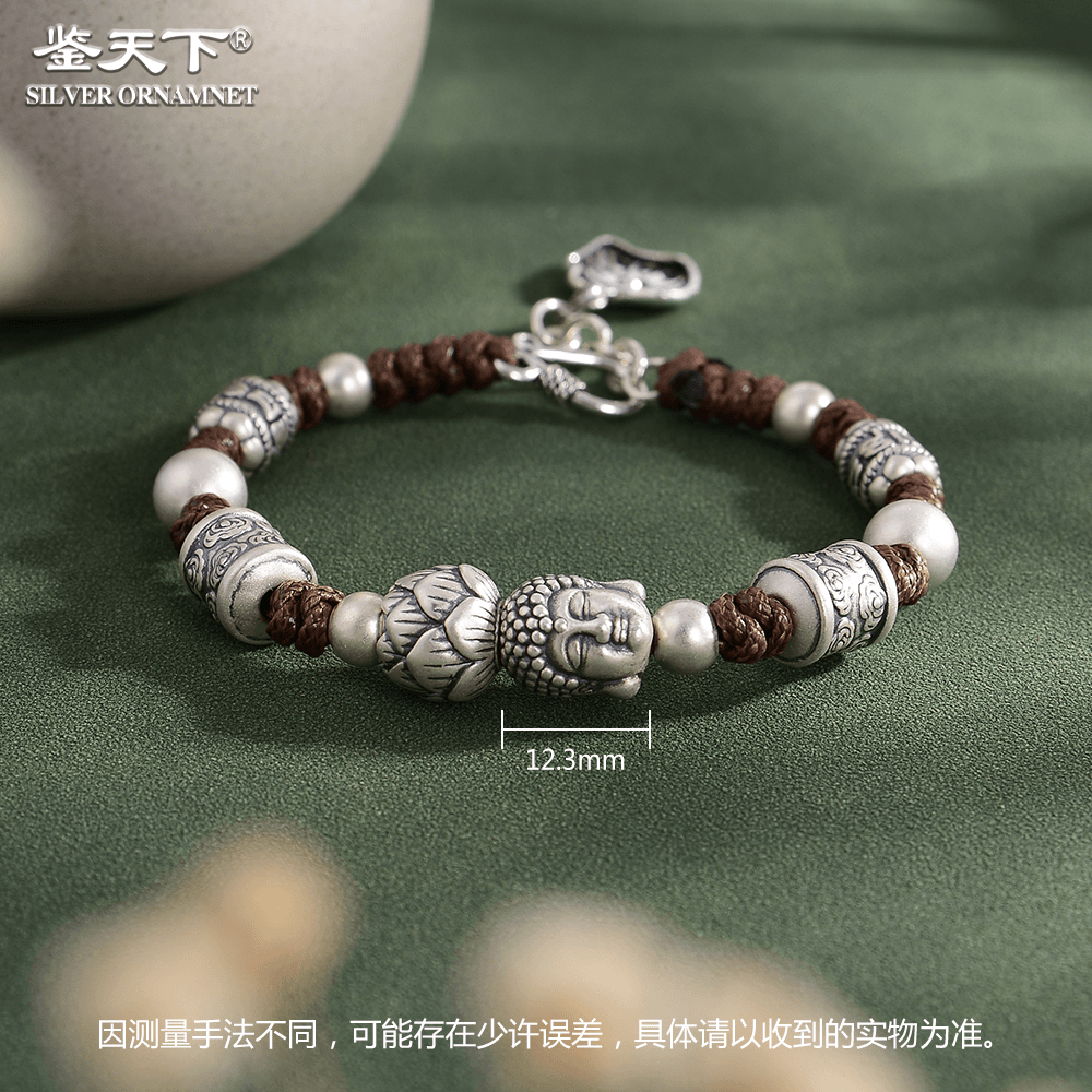 925银手链 转运双面佛手链06700029编织复古做旧民族风