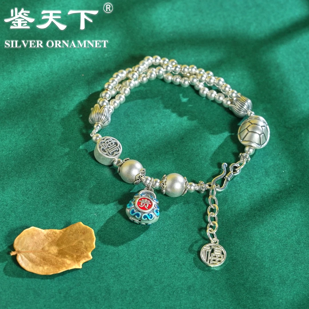 925银手链 【鉴天下】三生三世富甲一方莲花富贵包流苏手链06100119