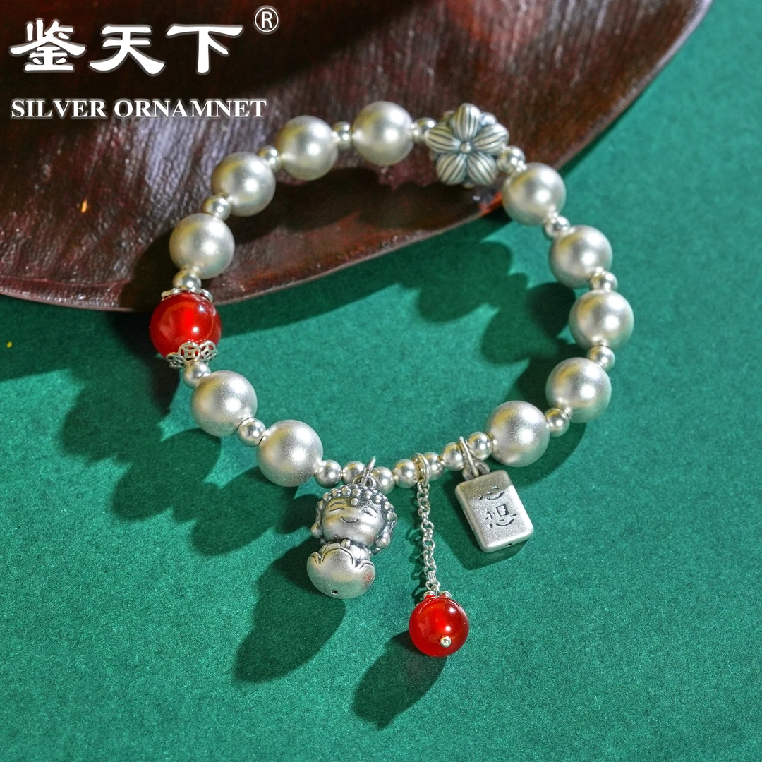 925银手链 【鉴天下】莲花隔珠心想事成宝宝佛流苏手链06500100手工