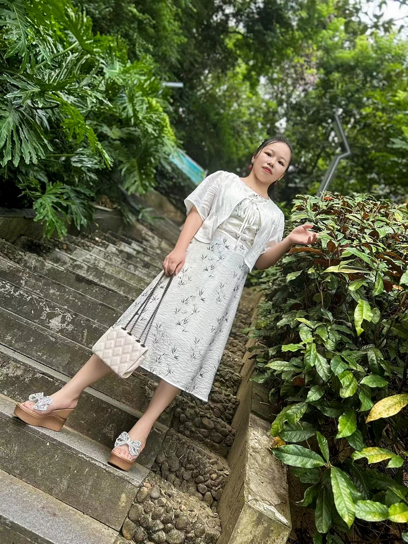 2024夏大码胖MM微胖国风新中式假两件印花棉麻A摆修身显瘦连衣裙