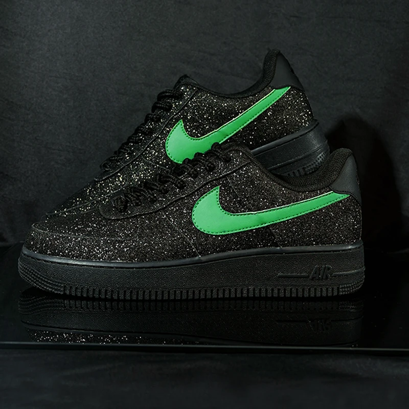 NIKE/耐克 AF1  星耀黑绿 时尚低帮潮流情侣休闲鞋【定制球鞋】035